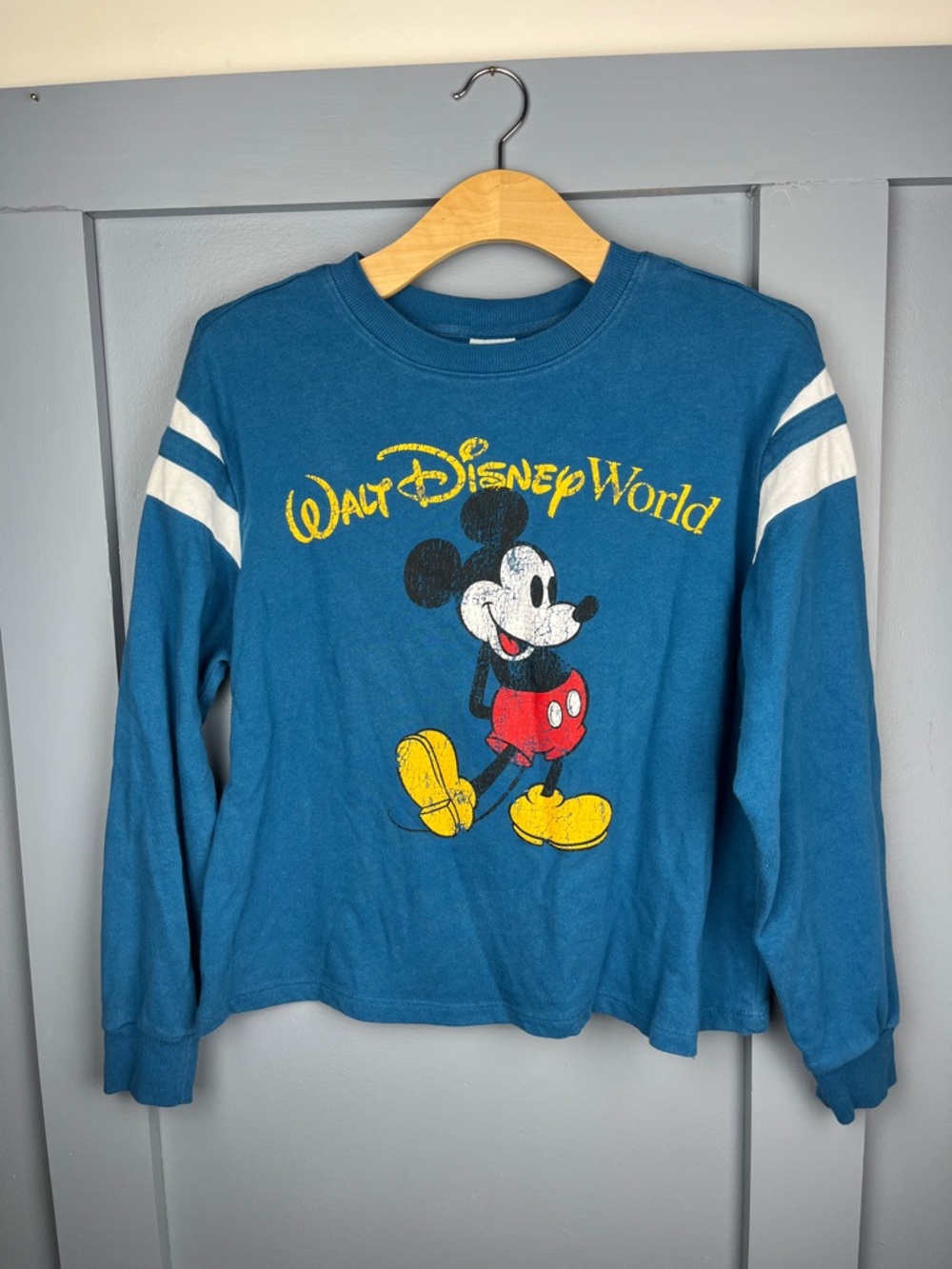 Disney Blue Long Sleeve Mickey Sweatshirt with White Stripes Women’s